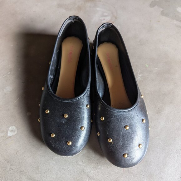 Dear Frances | Black Leather Bala Gold Studs Ballerina Flats | 38 - Picture 5 of 16